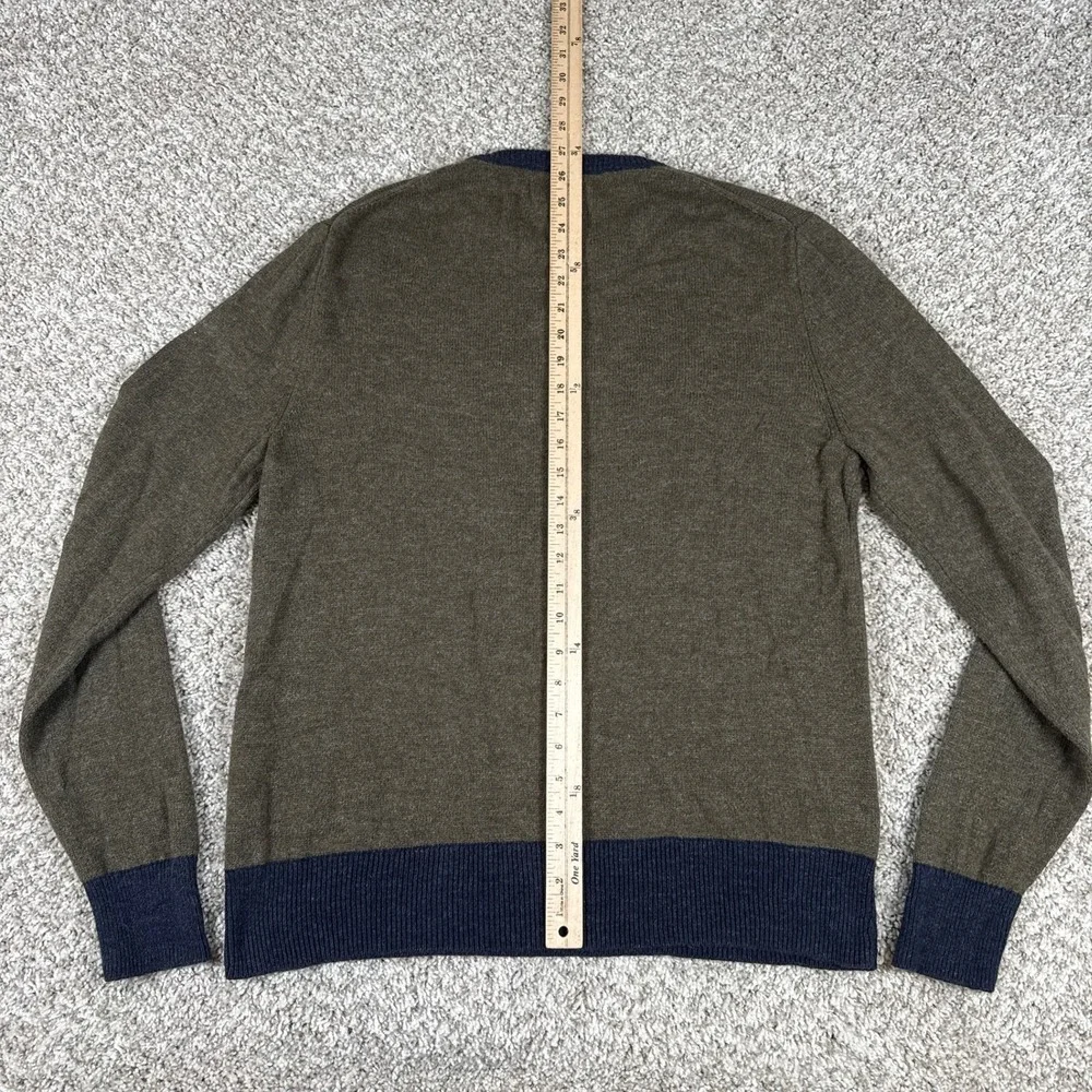 J Crew Sweater Mens L Green Crewneck Ribbed Contrast Hem Cotton Wool - Picture 10 of 12